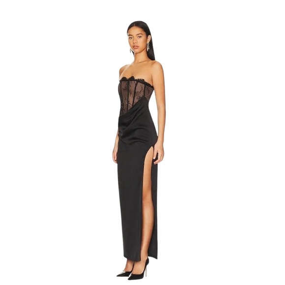 NBD x Revolve - Nalani Lace Tan and Black Strapless Bustier Maxi Gown Sz M - Picture 3 of 16
